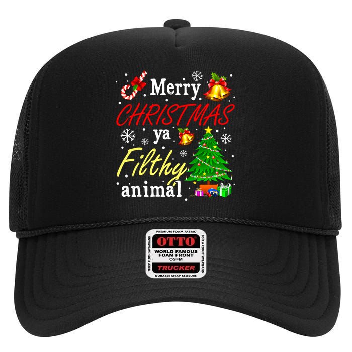 Merry Christmas Animal Filthy Ya Funny Xmas Family Pajama High Crown Mesh Back Trucker Hat