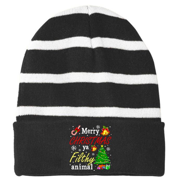 Merry Christmas Animal Filthy Ya Funny Xmas Family Pajama Striped Beanie with Solid Band