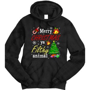 Merry Christmas Animal Filthy Ya Funny Xmas Family Pajama Tie Dye Hoodie