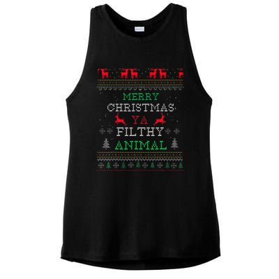 Merry Christmas Animal Filthy Ya Xmas Pajama Family Matching Ladies PosiCharge Tri-Blend Wicking Tank