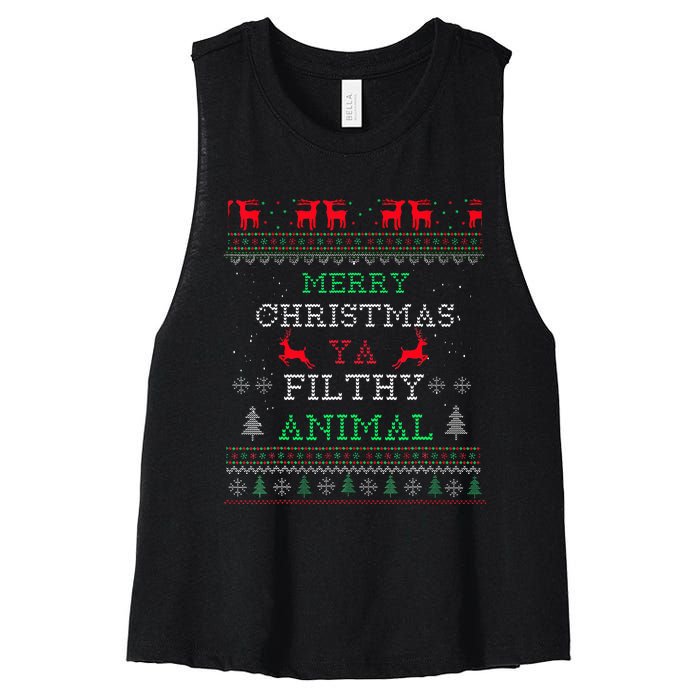 Merry Christmas Animal Filthy Ya Xmas Pajama Family Matching Women's Racerback Cropped Tank