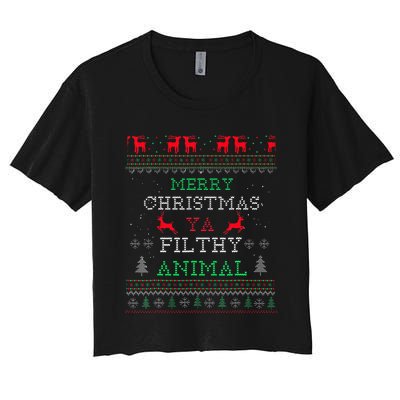 Merry Christmas Animal Filthy Ya Xmas Pajama Family Matching Women's Crop Top Tee