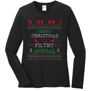 Merry Christmas Animal Filthy Ya Xmas Pajama Family Matching Ladies Long Sleeve Shirt