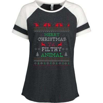 Merry Christmas Animal Filthy Ya Xmas Pajama Family Matching Enza Ladies Jersey Colorblock Tee