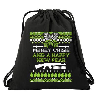 Merry Crisis & A Happy New Fear Drawstring Bag