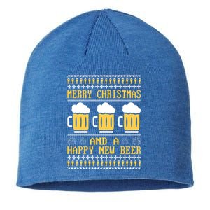 Merry Christmas And A Happy New Beer Ugly Christmas Sweaters Gift Sustainable Beanie