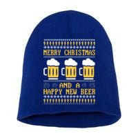 Merry Christmas And A Happy New Beer Ugly Christmas Sweaters Gift Short Acrylic Beanie