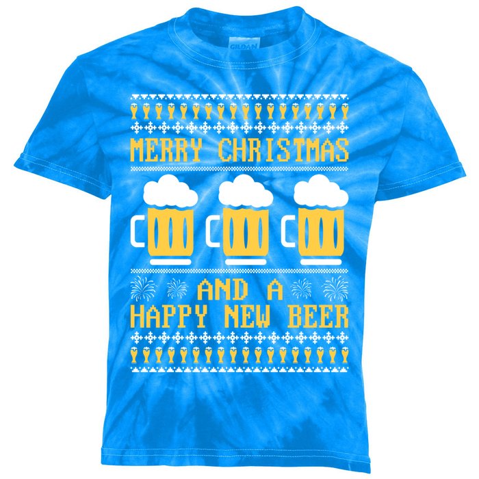 Merry Christmas And A Happy New Beer Ugly Christmas Sweaters Gift Kids Tie-Dye T-Shirt