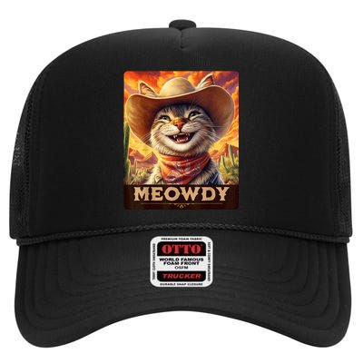 Meowdy Cowboy: A Furry Friend In The Wild West Cat High Crown Mesh Back Trucker Hat