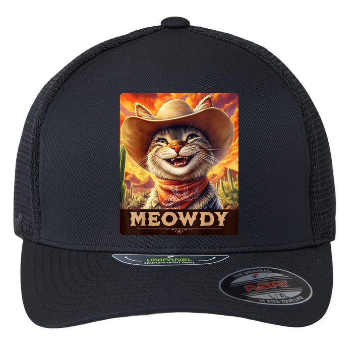 Meowdy Cowboy: A Furry Friend In The Wild West Cat Flexfit Unipanel Trucker Cap