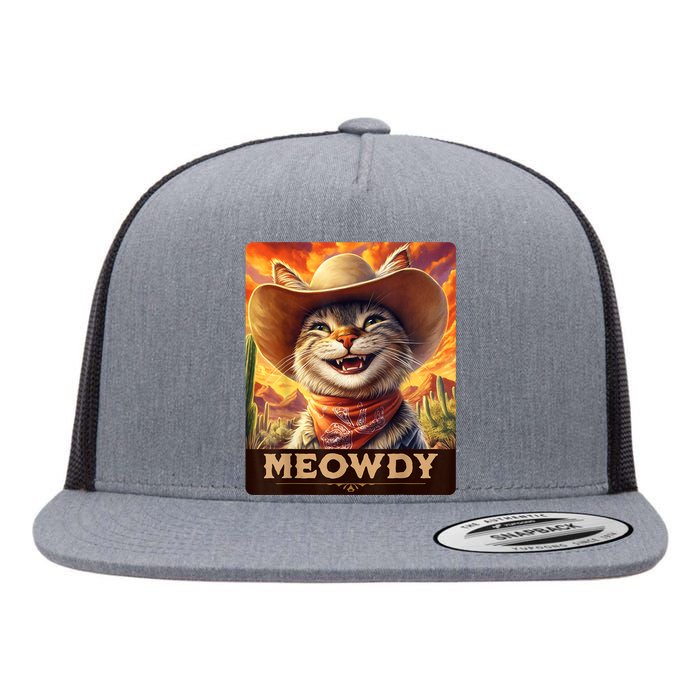 Meowdy Cowboy: A Furry Friend In The Wild West Cat Flat Bill Trucker Hat