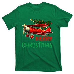 Merry Christmas Airplane Christmas Tree Pilot Gift T-Shirt