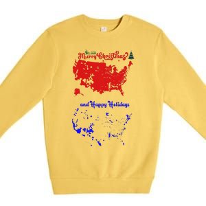 Merry Christmas And Happy Holidays Festive Usa Map Trump Premium Crewneck Sweatshirt