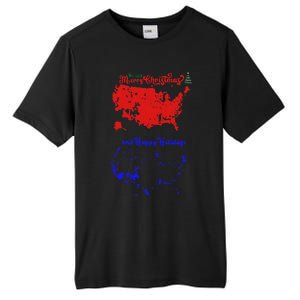 Merry Christmas And Happy Holidays Festive Usa Map Trump Tall Fusion ChromaSoft Performance T-Shirt