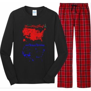 Merry Christmas And Happy Holidays Festive Usa Map Trump Long Sleeve Pajama Set