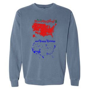 Merry Christmas And Happy Holidays Festive Usa Map Trump Garment-Dyed Sweatshirt