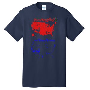 Merry Christmas And Happy Holidays Festive Usa Map Trump Tall T-Shirt