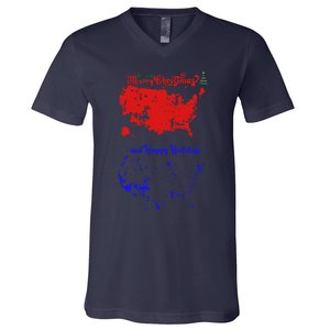 Merry Christmas And Happy Holidays Festive Usa Map Trump V-Neck T-Shirt