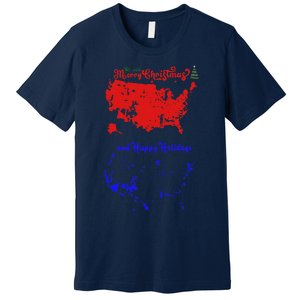 Merry Christmas And Happy Holidays Festive Usa Map Trump Premium T-Shirt