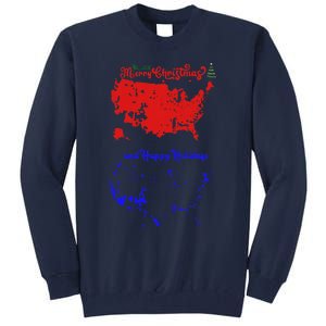 Merry Christmas And Happy Holidays Festive Usa Map Trump Tall Sweatshirt