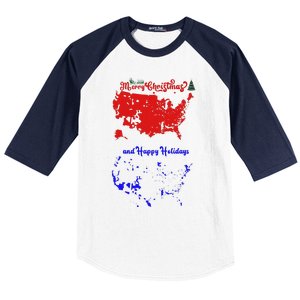 Merry Christmas And Happy Holidays Festive Usa Map Trump Baseball Sleeve Shirt