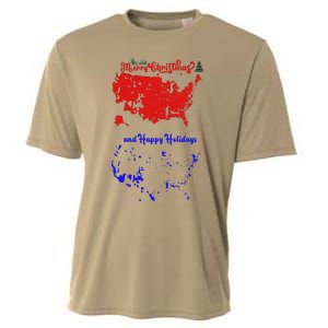 Merry Christmas And Happy Holidays Festive Usa Map Trump Cooling Performance Crew T-Shirt