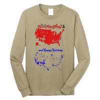 Merry Christmas And Happy Holidays Festive Usa Map Trump Long Sleeve Shirt