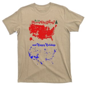 Merry Christmas And Happy Holidays Festive Usa Map Trump T-Shirt