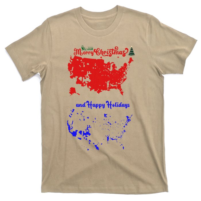 Merry Christmas And Happy Holidays Festive Usa Map Trump T-Shirt