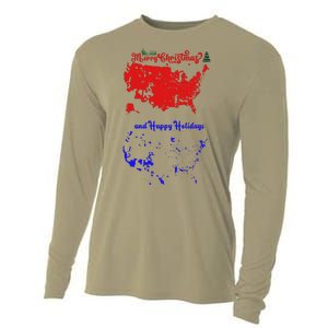 Merry Christmas And Happy Holidays Festive Usa Map Trump Cooling Performance Long Sleeve Crew