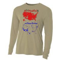 Merry Christmas And Happy Holidays Festive Usa Map Trump Cooling Performance Long Sleeve Crew