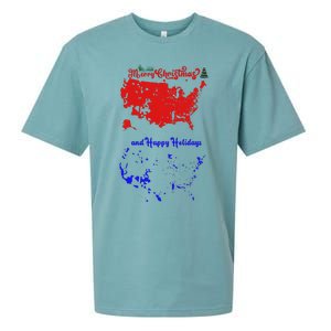 Merry Christmas And Happy Holidays Festive Usa Map Trump Sueded Cloud Jersey T-Shirt