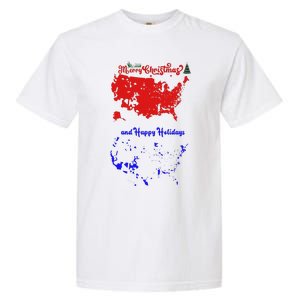 Merry Christmas And Happy Holidays Festive Usa Map Trump Garment-Dyed Heavyweight T-Shirt