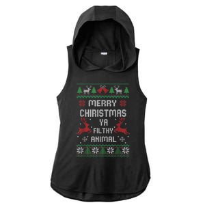 Merry Christmas Animal Filthy Ya Ladies PosiCharge Tri-Blend Wicking Draft Hoodie Tank