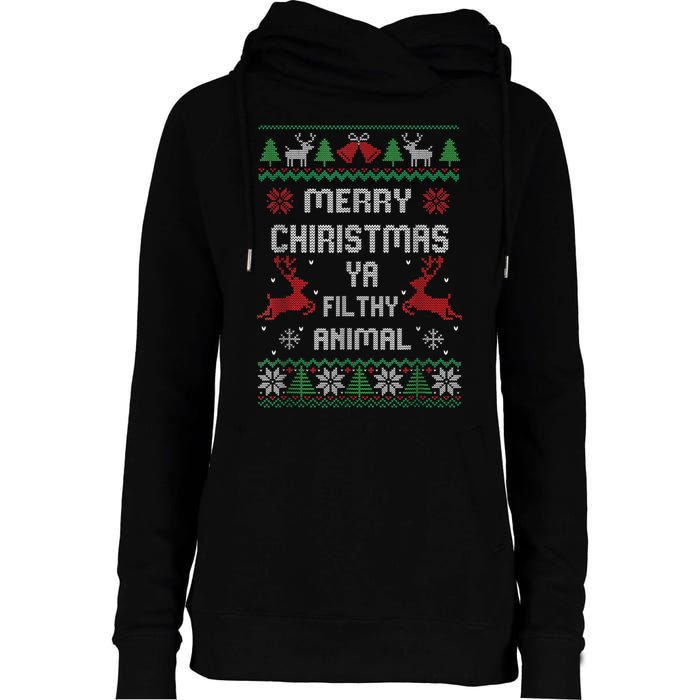 Merry Christmas Animal Filthy Ya Womens Funnel Neck Pullover Hood