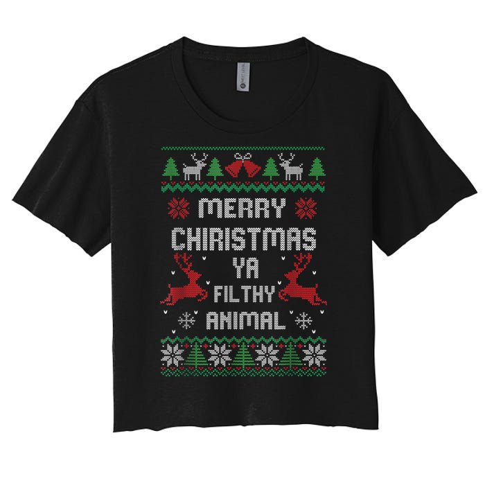 Merry Christmas Animal Filthy Ya Women's Crop Top Tee