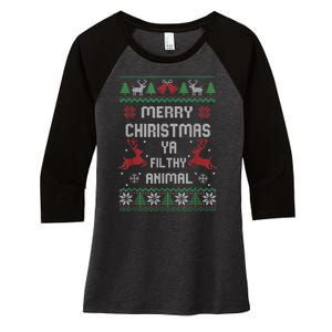 Merry Christmas Animal Filthy Ya Women's Tri-Blend 3/4-Sleeve Raglan Shirt