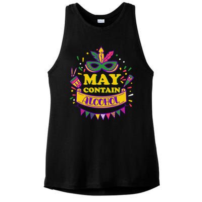 May Contain Alcohol Funny Mardi Gras Ladies PosiCharge Tri-Blend Wicking Tank