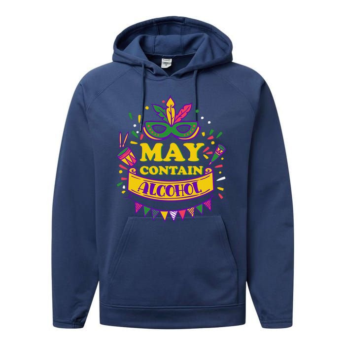 May Contain Alcohol Funny Mardi Gras Performance Fleece Hoodie