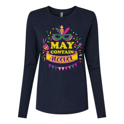 May Contain Alcohol Funny Mardi Gras Womens Cotton Relaxed Long Sleeve T-Shirt