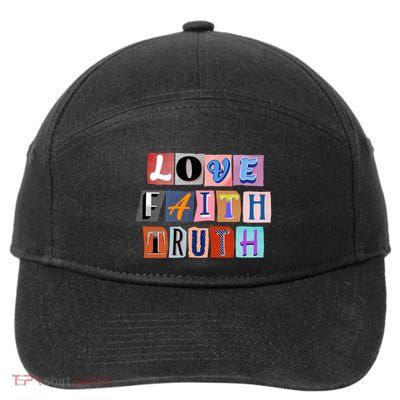 Magazine Cutout Alphabet Design: Love Faith Truth Gift 7-Panel Snapback Hat