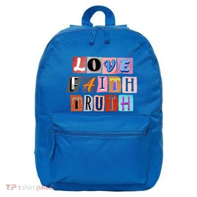 Magazine Cutout Alphabet Design: Love Faith Truth Gift 16 in Basic Backpack