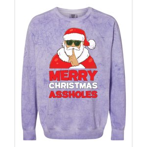 Merry Christmas Assholes Funny Santa Colorblast Crewneck Sweatshirt