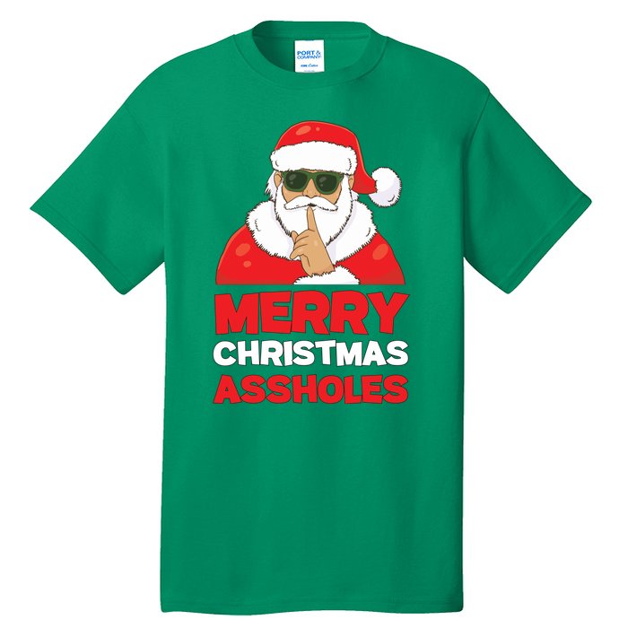 Merry Christmas Assholes Funny Santa Tall T-Shirt