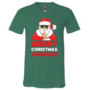 Merry Christmas Assholes Funny Santa V-Neck T-Shirt