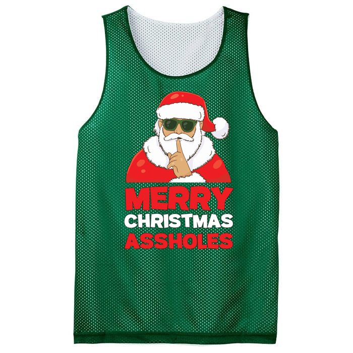 Merry Christmas Assholes Funny Santa Mesh Reversible Basketball Jersey Tank