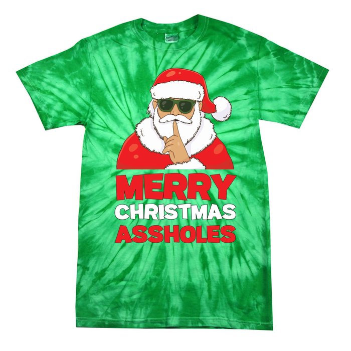 Merry Christmas Assholes Funny Santa Tie-Dye T-Shirt