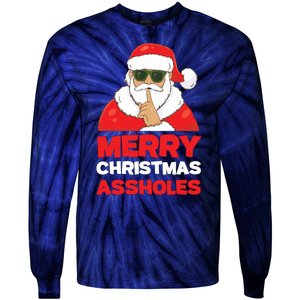 Merry Christmas Assholes Funny Santa Tie-Dye Long Sleeve Shirt