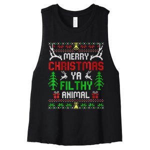 Merry Christmas Animal Filthy Ya  Women's Racerback Cropped Tank