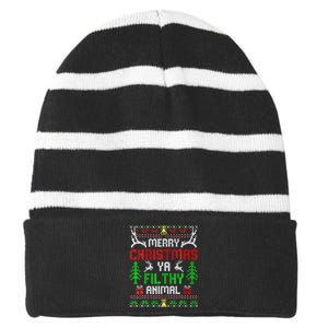 Merry Christmas Animal Filthy Ya  Striped Beanie with Solid Band